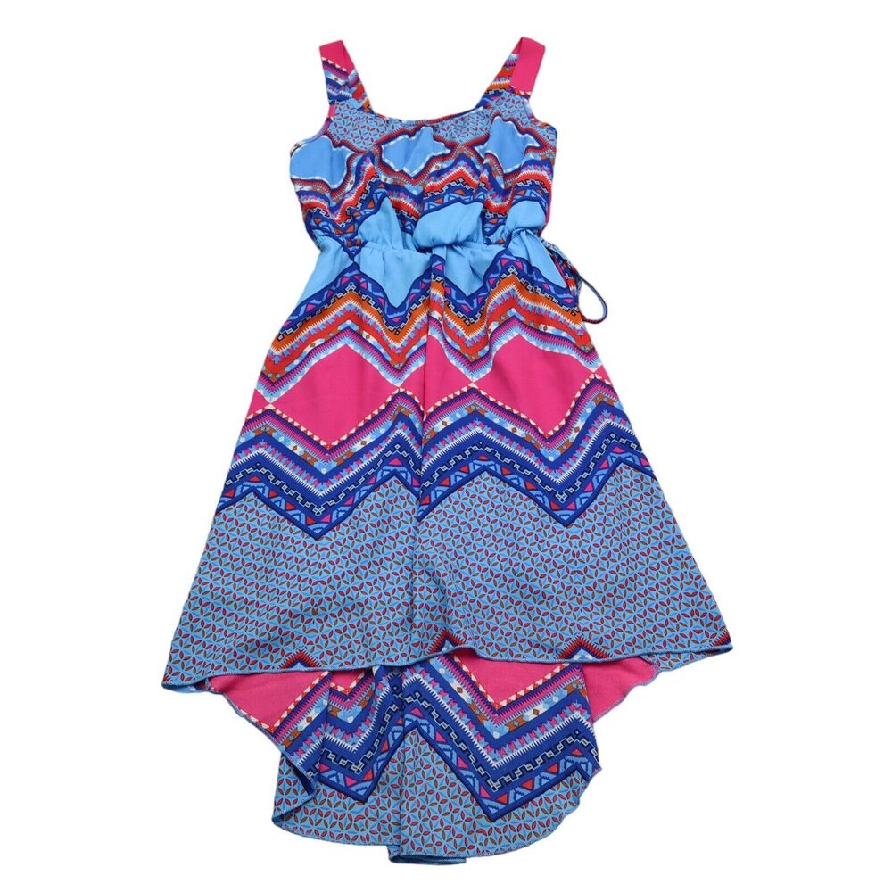 Paper Doll Dress Womens 10 Multicolor Sleeveless Square Neck Batik High Low Hem